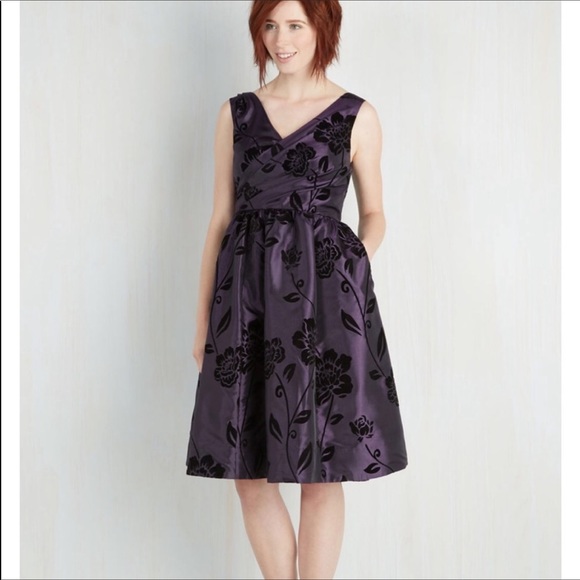 ModCloth Purple and Black Velvet Floral Dress - Picture 1 of 8